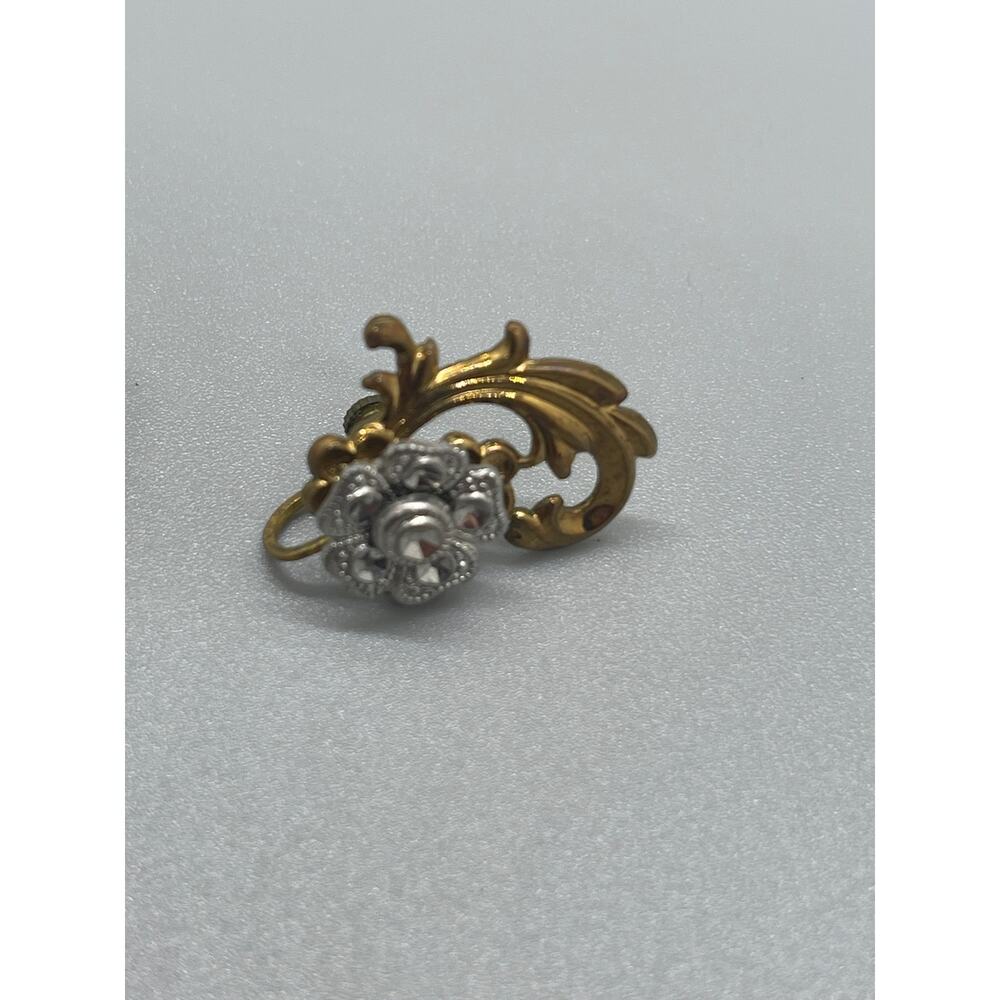 Vintage 2Tone Flower Art Deco Screwback Earrings